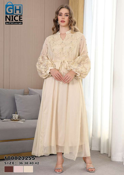 VERA Embroidered Belted Maxi Dress