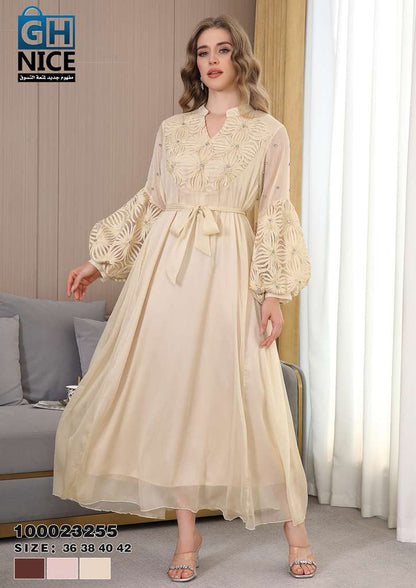 VERA Embroidered Belted Maxi Dress