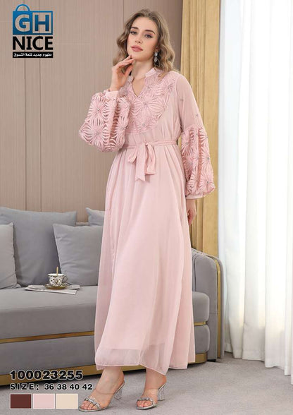 VERA Embroidered Belted Maxi Dress