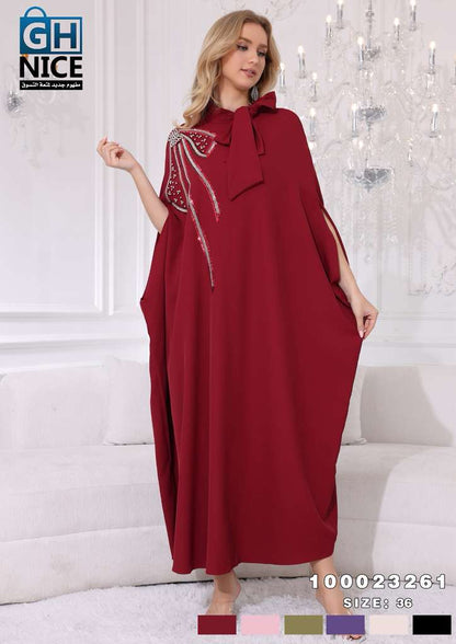 Luxury Embellished Bow-Detail Kaftan Maxi Dress
