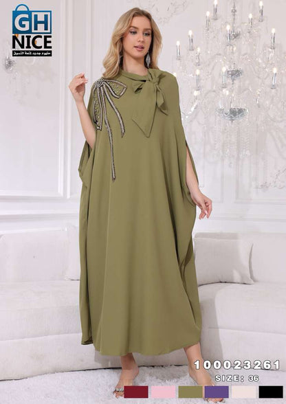 Luxury Embellished Bow-Detail Kaftan Maxi Dress