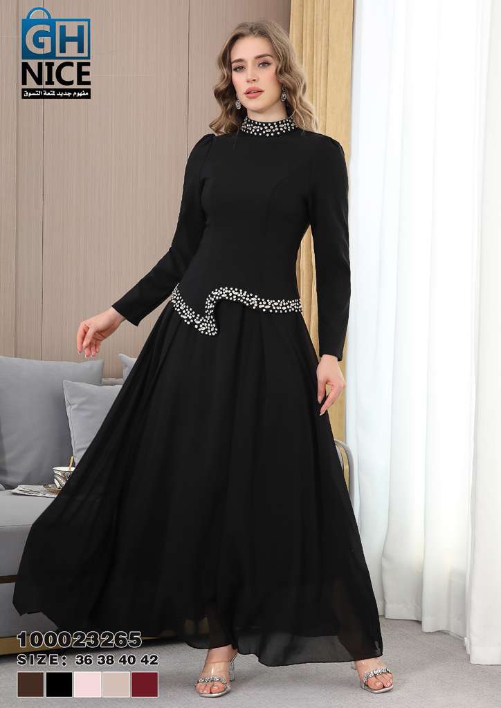 Elegant High-Neck Beaded Waist Maxi Dress
