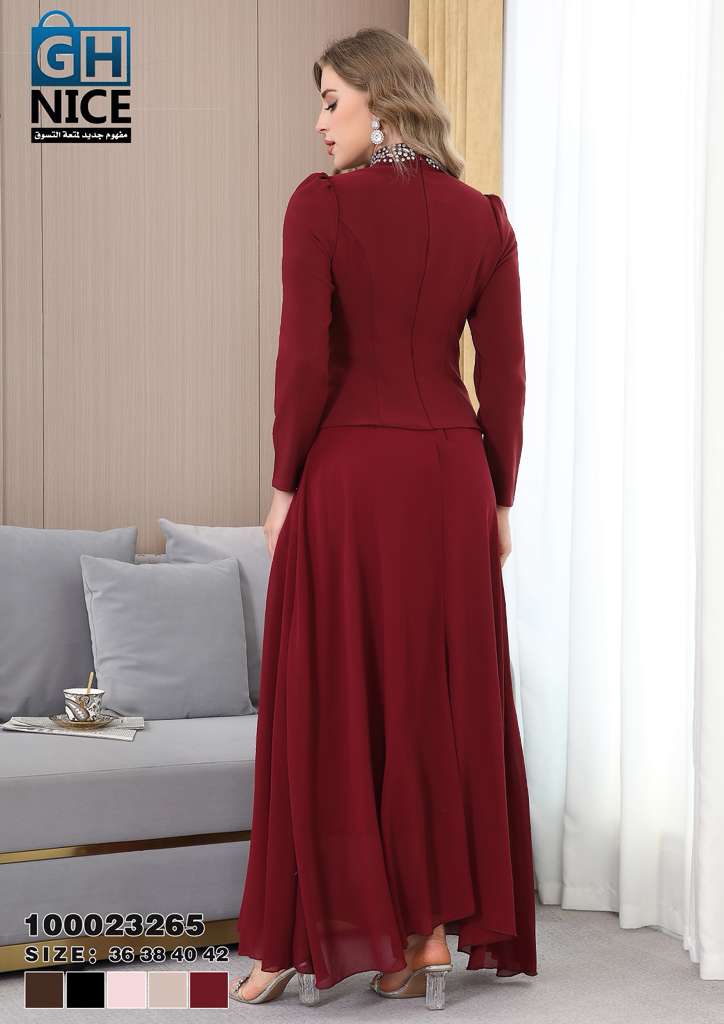 Elegant High-Neck Beaded Waist Maxi Dress