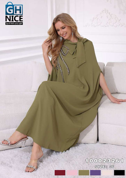 Luxury Embellished Bow-Detail Kaftan Maxi Dress